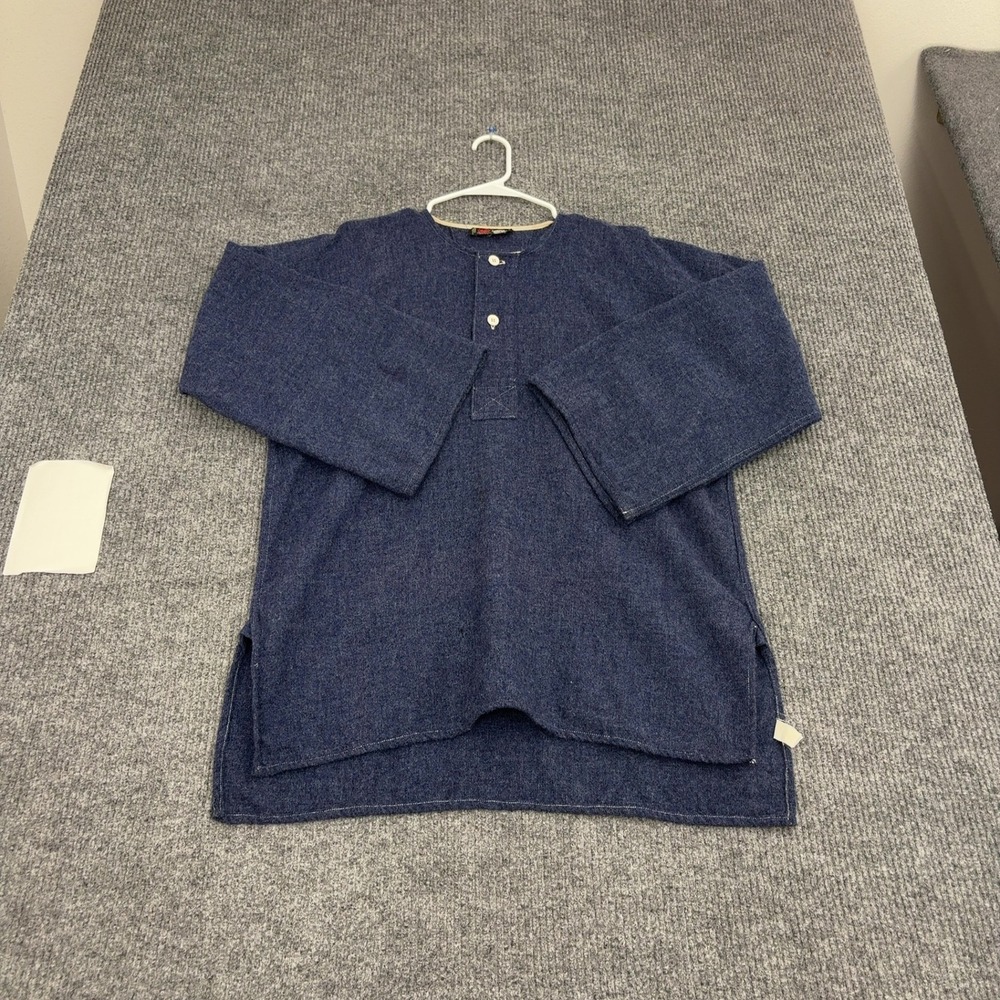 Vintage Woven in Wales Tunic Top Mens 23.5x32.5 Blue Wool Henley Pullover Boho